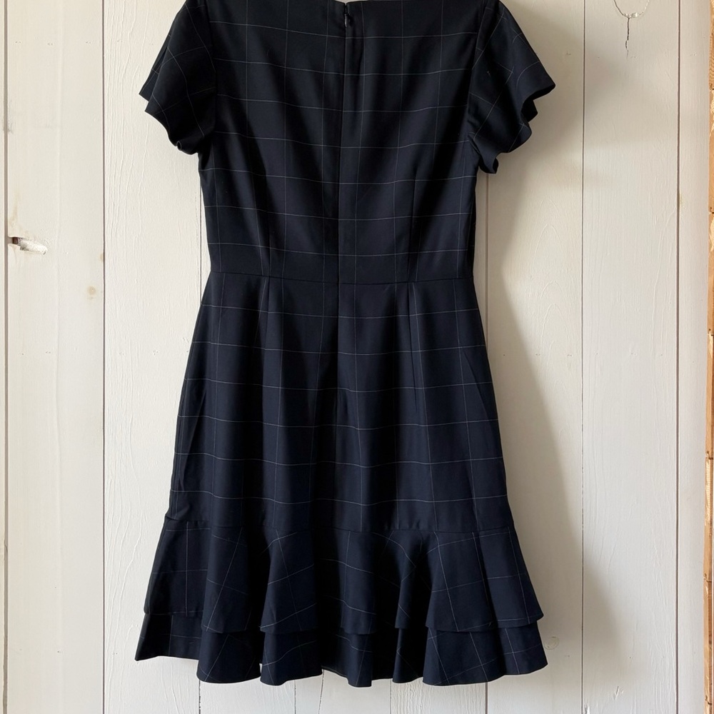 Banana Republic Navy Windowpane Checks Plaid Ruffle-Hem Short Sleeve Dress - Picture 7 of 15